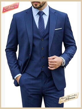 Men's 3 Piece Slim Fit Suit Set with Tie One Button Solid Jacket Vest Pants
